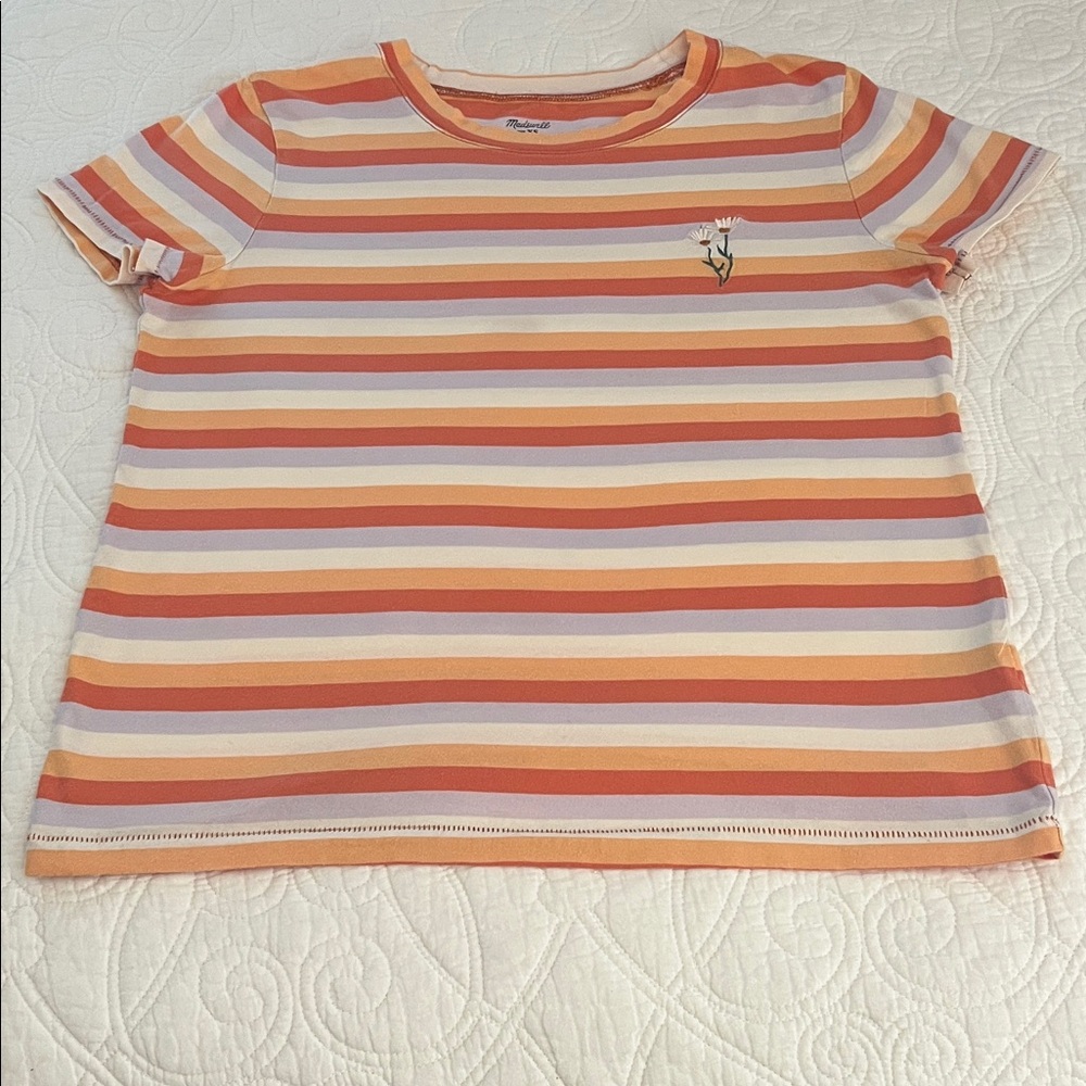 Madewell Multicolor Striped Tee with Floral Accent
